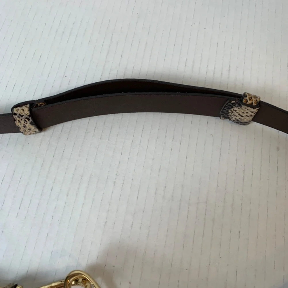 Chico's Faux Snake Skin Leather Belt M/L Adjustable Gold Hardware Hook Closure